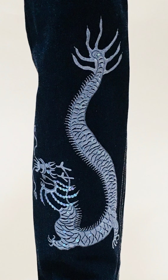 Christine Phillipe Jeans Embroidered Sequin Dragon