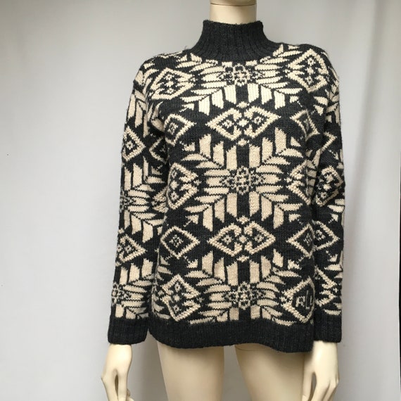 1990s Ralph Lauren Snowflake Sweater Wool Hand Kni
