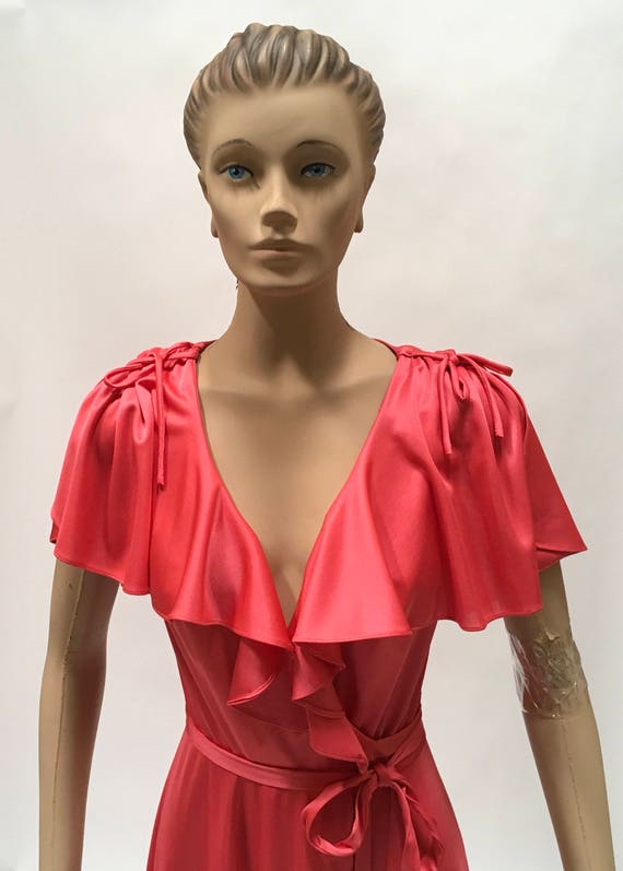 70s Wrap Dress Pink Ruffle Jerrell - image 5