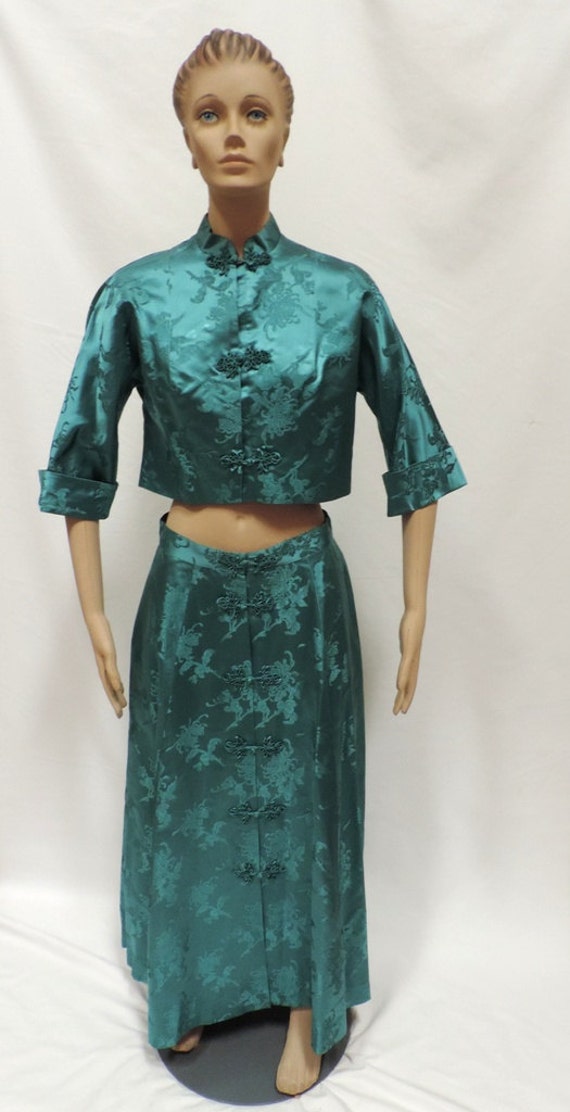 Cheongsam Skirt Suit Green Silk - image 3
