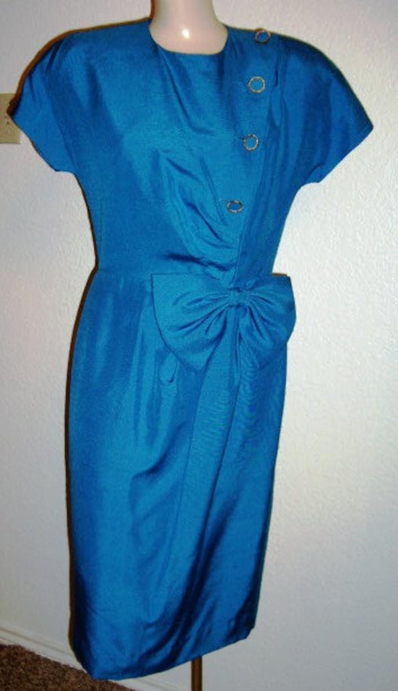 80s Wiggle Dress Silk Turquoise