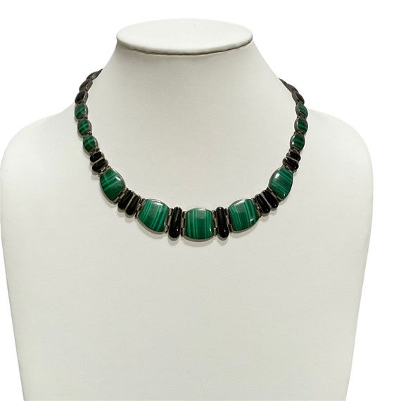 Sterling Silver Malachite Onyx Collar Necklace - image 1
