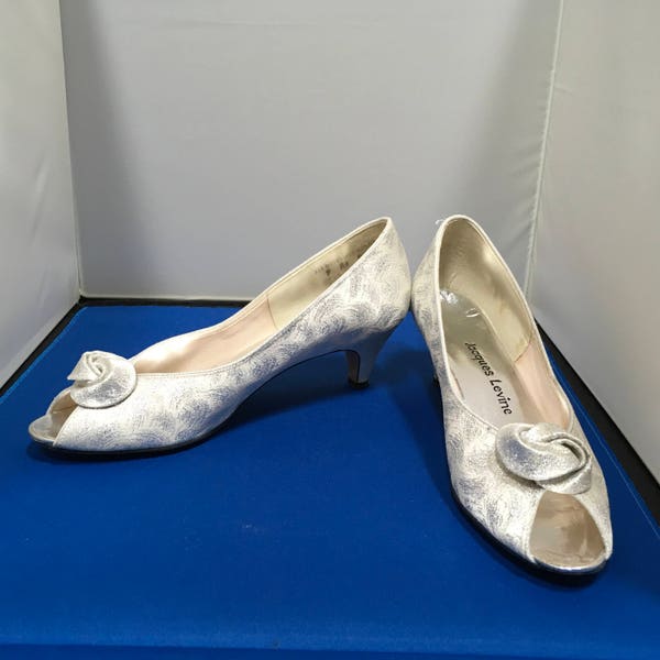 Jacques Levine Shoes Metallic Silver Peep Toe