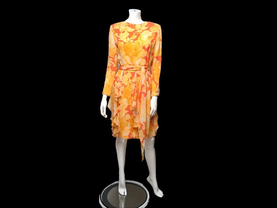 Bill Blass Silk Floral Dress I Magnin Ruffled I Ma