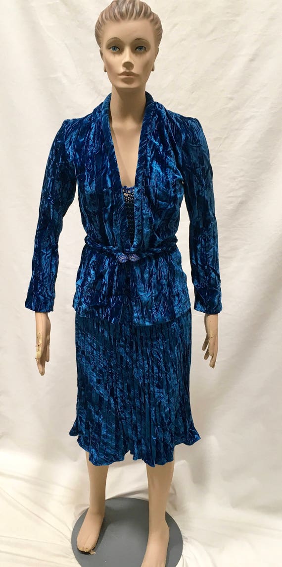 Blue Velvet Skirt Suit Judy Hornby Couture - image 1