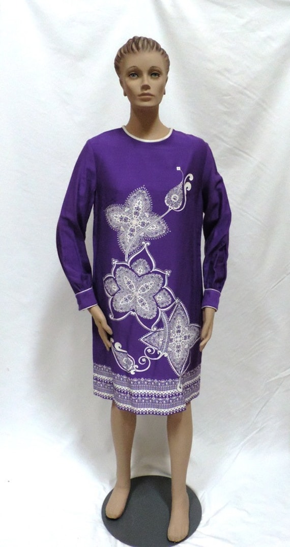 Alfred Shaheen Dress Purple Hawaii Tropical Flower