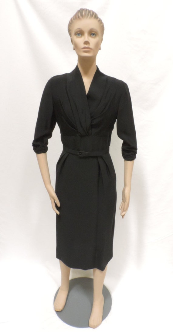 Vintage Dress Reich LBD Fitted Wiggle Black Rayon… - image 1