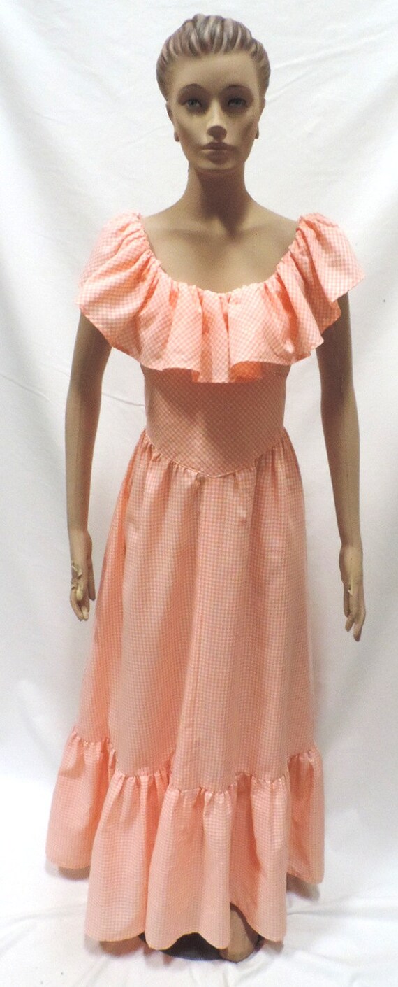 70s Prairie Dress Orange Gingham - image 3