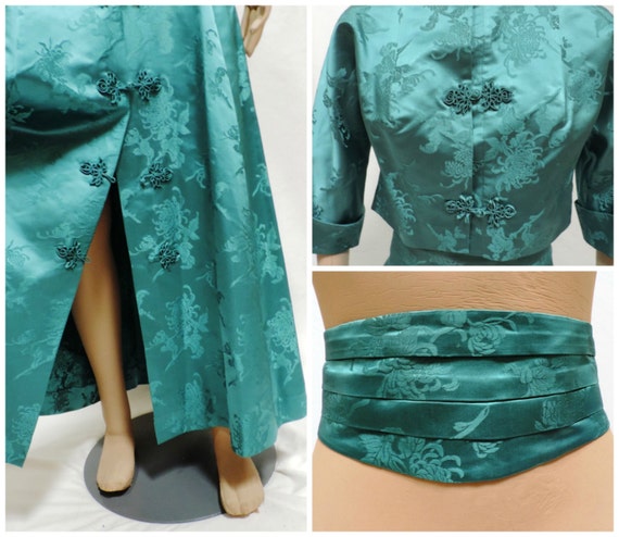 Cheongsam Skirt Suit Green Silk - image 5