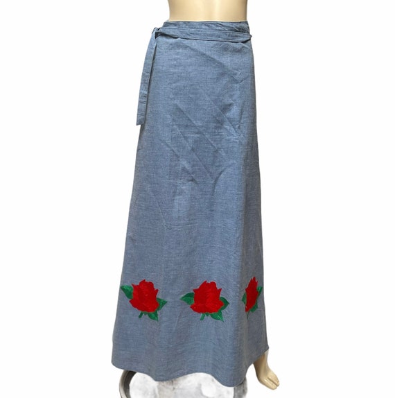 Denim Appliqué Wrap Skirt Modesty Maxi