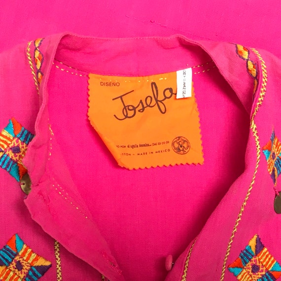 70s Josefa Mexico Dress Fuchsia Pink Ethnic Hand … - image 8