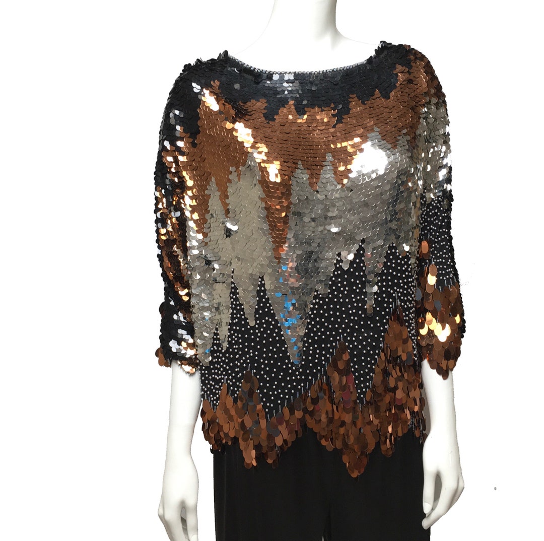 Oleg Cassini Sequin Top - Etsy