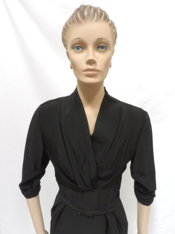 Vintage Dress Reich LBD Fitted Wiggle Black Rayon… - image 3