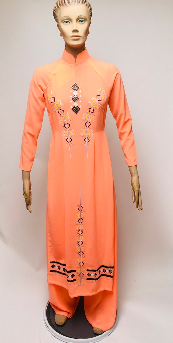 Shalwar Kameez Tunic Dress Pants Neon Orange - image 1