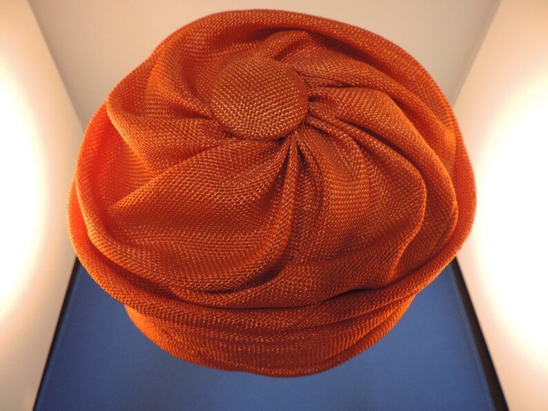 Vintage Hat Sandy Braeburn Orange Fabric Veiled Formal Turban Cap Wedding Prom Church Special Occasion Pillbox zdjęcie 4