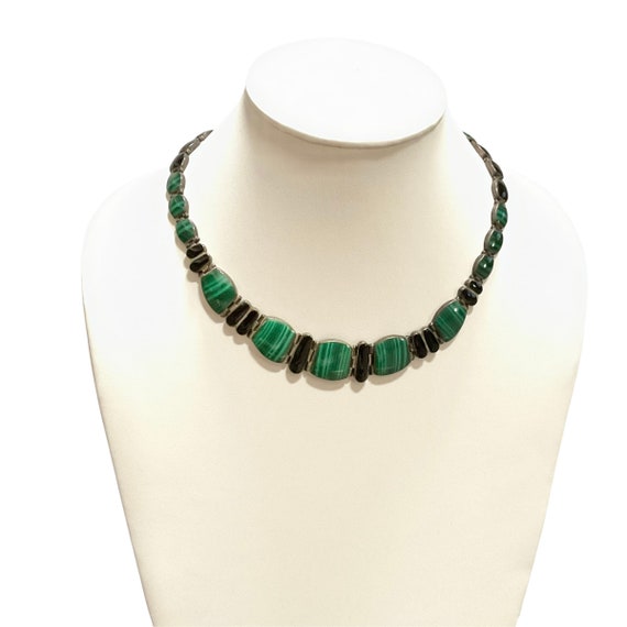 Sterling Silver Malachite Onyx Collar Necklace - image 6