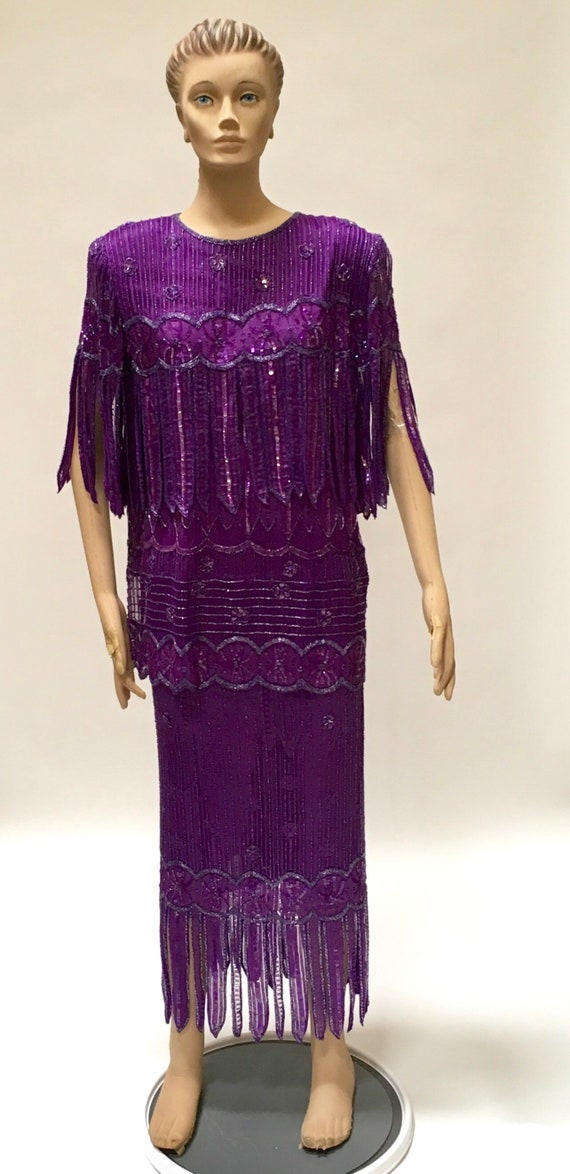 Purple Skirt Suit Sequin Beaded Flapper Style