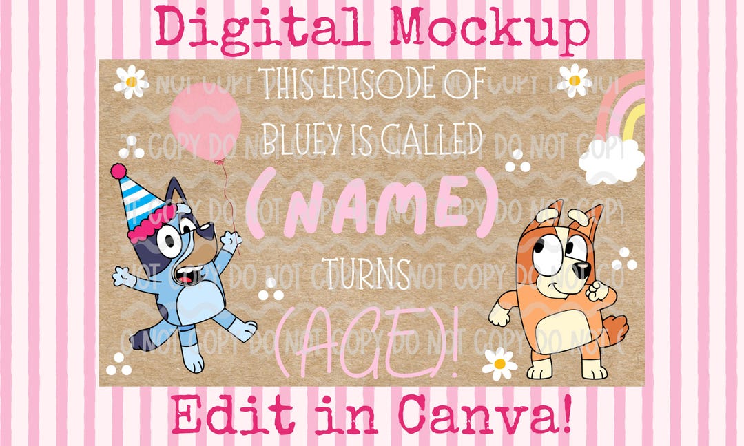 Bluey Birthday Banner Template | Canva Mockup - Etsy