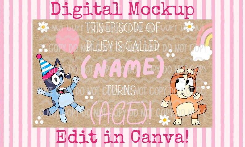 Bluey Birthday Banner Template | Canva Mockup - Etsy