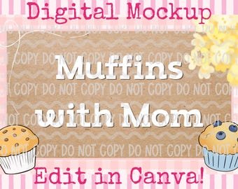 Muttertag Banner Vorlage | Leinwand Mockup | Muffins mit Mama