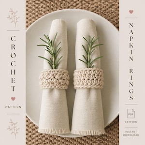 Crochet Napkin Ring Pattern | Moss & Tiny Wheat Stitch | Farmhouse Table Decor (PDF Download)