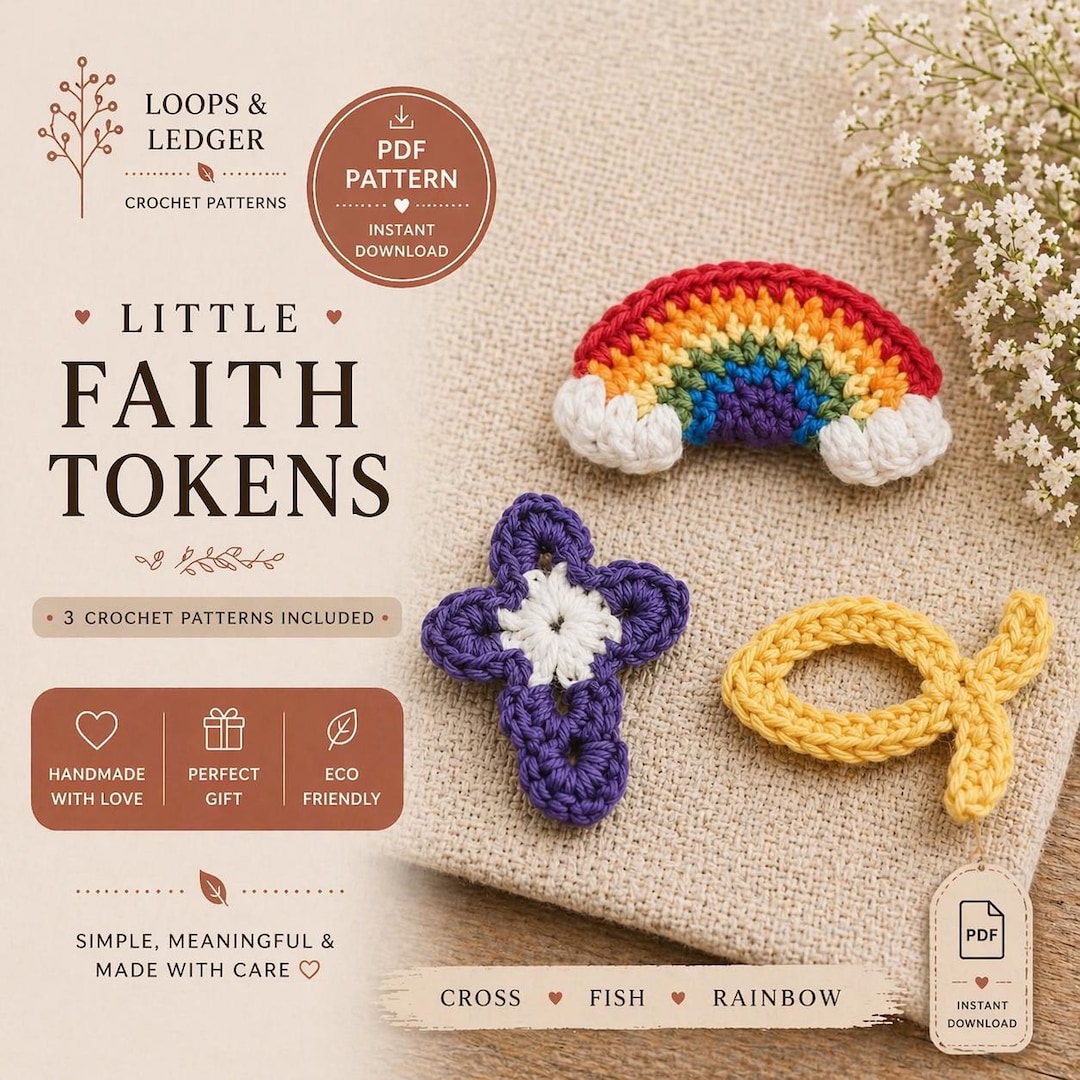 Little Faith Tokens Crochet Pattern Bundle | Rainbow, Cross, Fish ...
