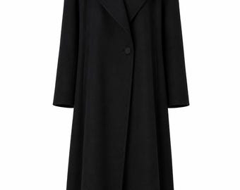 Zwarte lange wollen trenchcoat