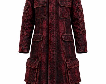 Roodzwarte futuristische cyberpunk-bovenkleding met capuchon en capuchon