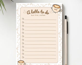 Bloco de notas para amantes de café | Bloco de notas kawaii para lista de tarefas (12,7 x 17,8 cm) | Artigos de papelaria para produtividade diária