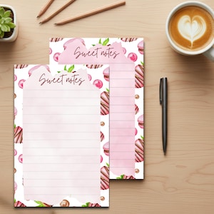 Pink & White Dessert Stationery Set | Macaron Strawberry Notepads | Aesthetic Desk Pad Duo | Gift for Her | To Do List Set