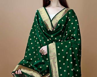 Banarasi Silk Paithani Dupatta for Women | Printed Designer Indian Wedding Scarf Gift