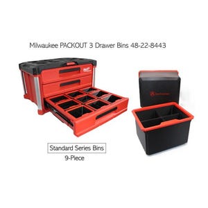 Milwaukee PACKOUT 3 Drawer 48-22-8443 |Heavy Duty Standard Series Bin | 9 Pack | Toolbox Organizer