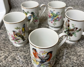 Vintage Royal Crown Bone China  pedestal mugs with a gold-trimmed rim-set of 5