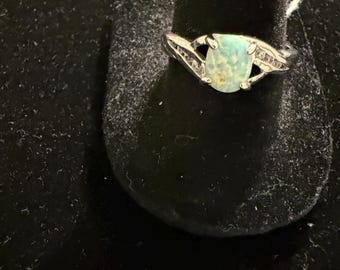 Vintage Avon sterling silver oval opal cabochon ring with small accent stones size 8.
