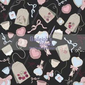 Miroirs Médaillons Noeuds L'heure du thé | Modèle sans couture coquette Regency charbon de bois | Design coquette esthétique victorienne PNG (Téléchargement numérique)