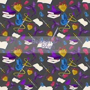 Modèle sans couture de romance gris dragon et épée | Motif de surface livresques fantastiques PNG (motif numérique)