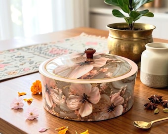 Handmade Wooden Roti Box with Lid | Floral Chapati & Bread Storage | Kitchen Snack Container