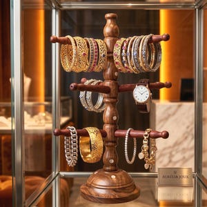 Handmade Wooden Bangle Stand Organizer | Rotating Bracelet Holder & Jewelry Display Rack