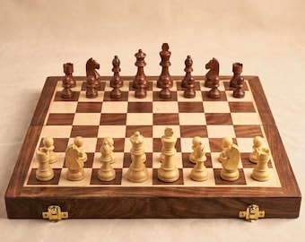 Personalized Handmade Magnetic Wooden Chess Set - Portable Folding Travel Game for Chess Lovers