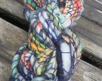 Handspun Yarn, Handspun Art Yarn for weaving, bulky yarn, wool yarn, weaving supplies, weaving Twisted Step Sisters- #12 1.55 oz,  40 yards
