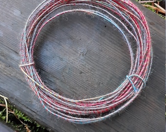 Fiber Wire Core Handspun Art Yarn 24 gauge wire Red Riding Hoods Wolf- Rainbow Fish