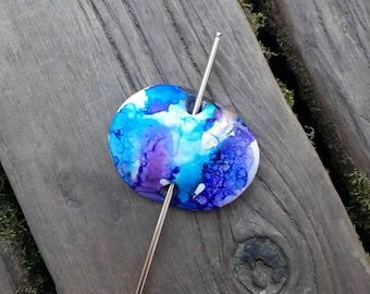 Nebula inspired Galaxy Polymer Clay Shawl Pin, hand painted, alcohol ink and fire