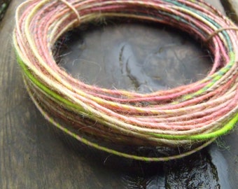 Fiber Wire Core Handspun Art Yarn 24 gauge wire Red Riding Hoods Wolf- Strawberry and Lime Sorbet