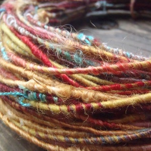 Fiber Wire Core Handspun Art Yarn 24 gauge wire Red Riding Hoods Wolf- Programmable- Textured and bumpy
