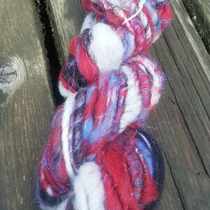 Handspun Yarn, Handspun Art Yarn for weaving, bulky yarn, wool yarn, weaving supplies, weaving yarn Three Bears Fuzz- #1 0.6 oz,  22 yards