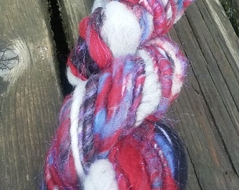 Handspun Yarn, Handspun Art Yarn for weaving, bulky yarn, wool yarn, weaving supplies, weaving yarn Three Bears Fuzz- #1 0.6 oz,  22 yards
