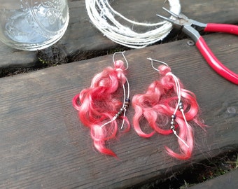 Artisan Made Long Lock Earrings  Little hoop earrings unique earrings OOAK boho inspired bohemian hippie hoops w/ wool locks and glass beads