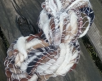 Handspun Yarn, Handspun Art Yarn for weaving, bulky yarn, wool yarn, weaving supplies, weaving Twisted Step Sisters- #6 1.5 oz,  33 yards