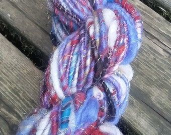 Handspun Yarn, Handspun Art Yarn for weaving, bulky yarn, wool yarn, weaving supplies, weaving Twisted Step Sisters- #14 1.5 oz,  26 yards