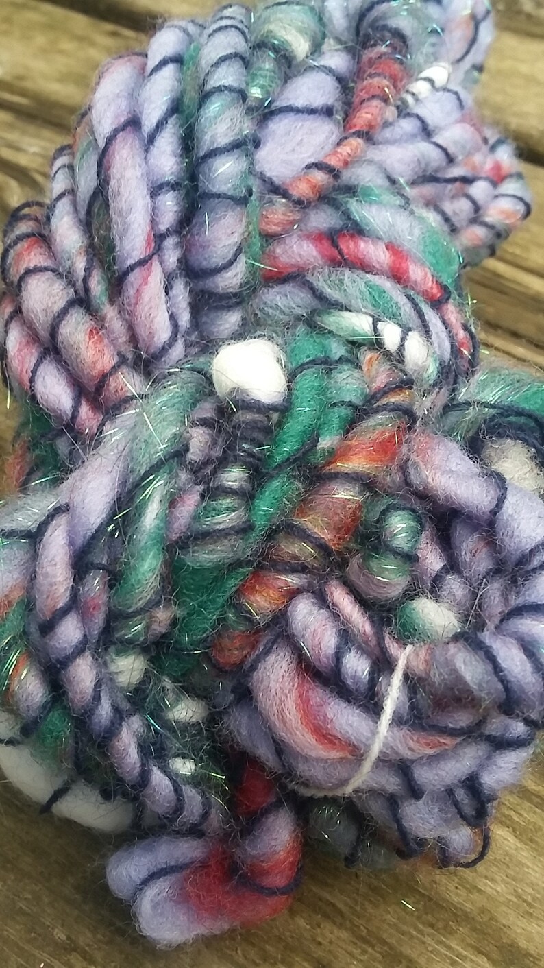 Handspun Yarn, Handspun Art Yarn for weaving, bulky yarn, wool yarn, weaving supplies, weaving Twisted Step Sisters 19 1.15 oz, 22 yards image 4